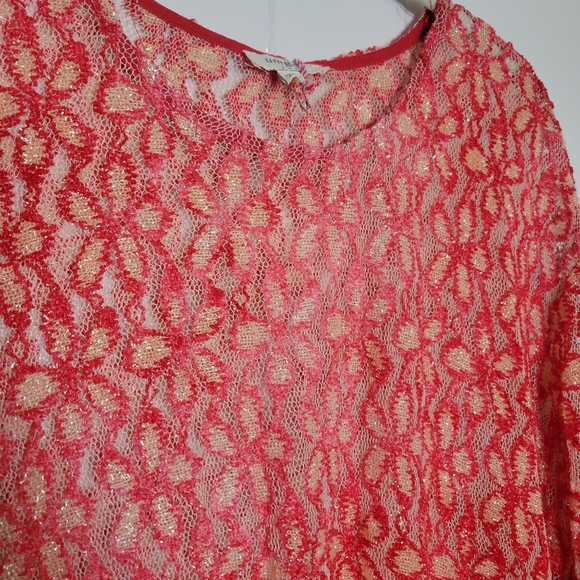 NWT Umgee Semi Sheer Ruffle Trim Tunic Top Sparkly Floral Mesh Anthropologie LG - Picture 9 of 15